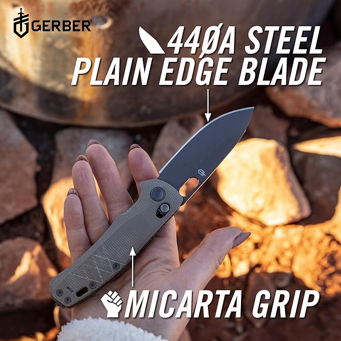 Gerber Gear Scout Pocket Knife - 3.2" Plain Edge Blade Folding Knife - EDC Gear and Equipment - Micarta