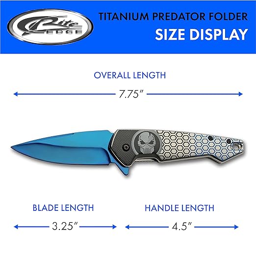 SZCO Supplies 7.75” Blue Titanium Finished Predator EDC Folding Knife With Pocket Clip
