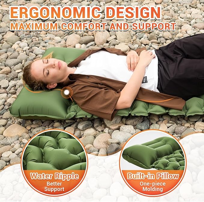 KingCamp Sleeping Pads for Camping, Self Inflating Camping Mattress with Built-in Foot Pump, Connectable Durable Inflatable Sleeping Mat with Pillow, Compact Camping Air Mattress for Camping Hiking