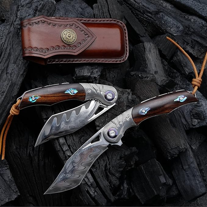 Hand knife with 3.7-inch pocket knife, Japanese SKD11 Damascus steel, outdoor camping knife, forged steel knife, EDC folding knife