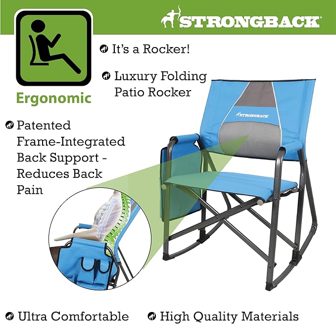 STRONGBACK Director with Innovative Lumbar Back Support Heavy Duty Camping Chair with Side Table