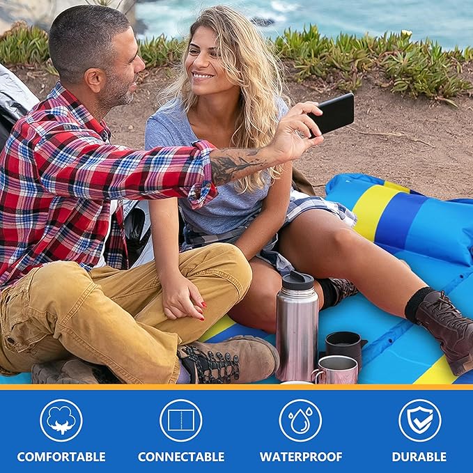 WILD FUN Sleeping Pad for Camping, Memory Foam Camping Mattress with Pillow, Self Inflating Camping Pad 1.2" Thick Foam, Air Mattress Inflatable Sleeping Mat for Backpacking,Hiking