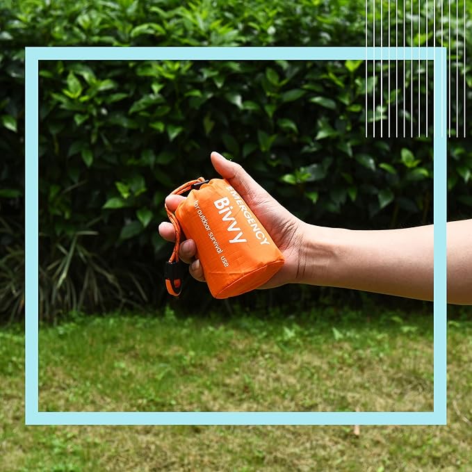 ACOWAY Survival Blanket - Bivy Sack - Emergency Sleeping Bags for Survival - Sleeping Bag Suit - Versatile Orange Outdoor Gear for Unmatched Protection and Durability - Set of 3.9 x 1.9in