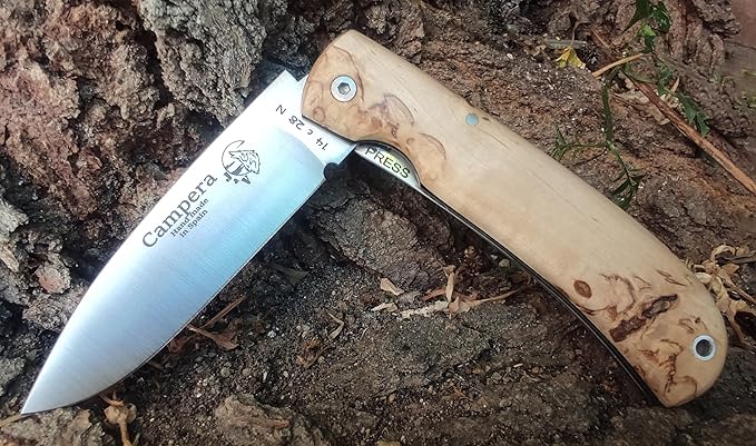 CAMPERA Folding Knife for Bushcraft, Camping, Hunting, Fishing and Outdoor Activities, 3.4" Stainless Steel Sandvik, EDC Gear and Equipment, Handmade in Spain