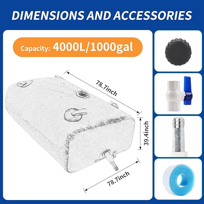 4000 L/1000 gal Water Bladder Storage Containers, Foldable Portable Water Tank Large Capacity Soft Water Bag, Drought Resistance, Fire Prevention, Emergency Water