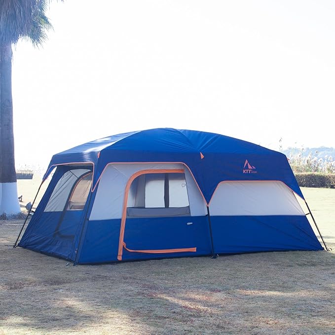 KTT Extra Large Tent 10-12-14 Person(B),Family Cabin Tents,2 Rooms,3 Doors and 3 Windows with Mesh,Straight Wall,Waterproof,Double Layer,Big Tent for Outdoor,Picnic,Camping,Family Gathering