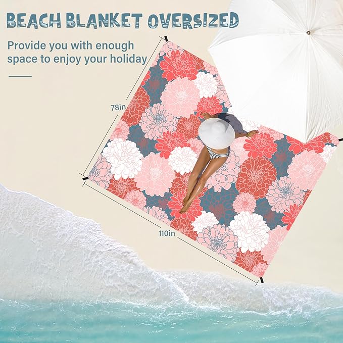 Beach Blanket Waterproof Sandproof 1-7 Adult Oversized 78 '' × 110 '' Lightweight Durable Compact Sand Free Beach Mat for Travel Camping Hiking Picnic Blanket Extra Large
