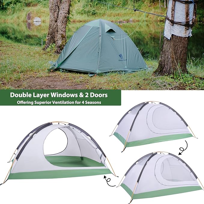 GEERTOP Ultralight 2 Person Backpacking Tent 4 Season Waterproof Camping Tent Double Layer Cold Weather Easy Set Up Tents for Family Camp, Hiking, Hunting Outdoor Mountaineering Travel