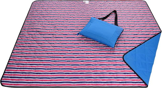 Beach Blanket Sand Proof & Outdoor Picnic Blanket - Water Resistant, Large Mat for Camping or Travel. Washable, Foldable, Easy Carry Compact Tote Bag Stripes (Red/White/Blue)