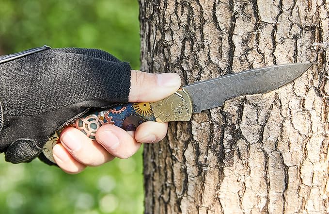 Damascus Pocket Knife Folding Knife, Tactical Camping Survival Knife, 3.2 inch Dream Gear, Best Pocket Kinfe for Camping Survival Fishing Hunting