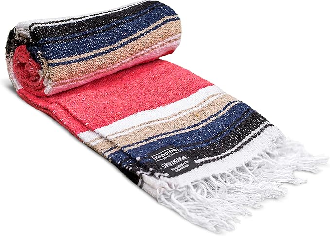 Premium Mexican Blanket, Authentic Hand Woven Falsa Blanket & Yoga Blanket | Made by Traditional Mexican Artisans, Perfect Saddle Blanket, Beach Blanket, Picnic Blanket, Car Blanket, Outdoor Blanket