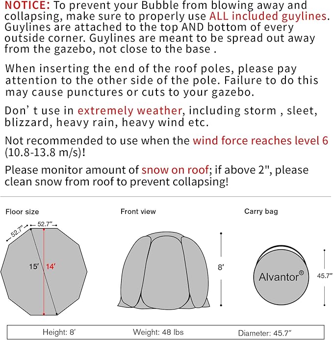 Alvantor Pop Up Bubble Tent - Large Oversize Weather Proof Pod - Cold Protection Camping Tent - Winter Tent Beige