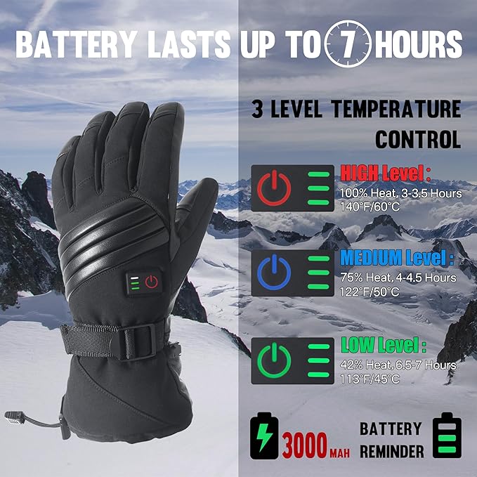 HANDLANDY Heated Gloves for Men Women Rechargeable, Waterproof Electric Heating Gloves, USB Heated Winter Gloves for Motorcycle Hunting Camping Driving Outside Work