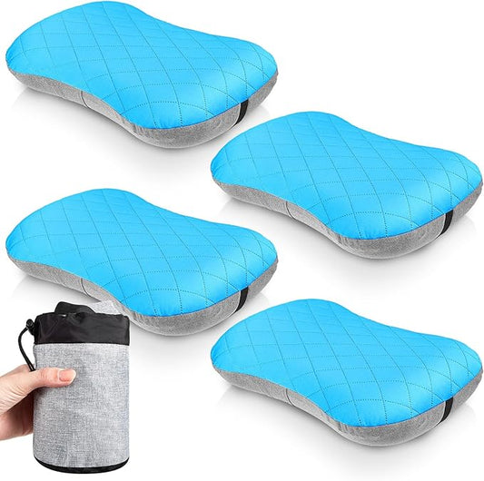 Soaoo 4 Pcs Camping Pillow with Removable Cover Inflatable Pillow Lightweight Backpacking Pillow Neck Lumbar Support Pillow Blow up Pillow with Storage Bags for Air Travel Sleeping Seat Hiking (Blue)
