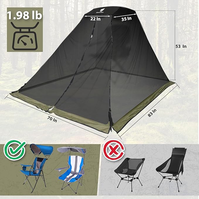 GEERTOP Portable Ultralight Mosquito Net for Camping Chairs with Canopy Shade, Mesh Screen with Zipper – Backpacking Hiking Hunting Fishing
