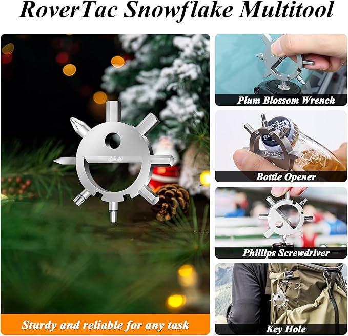 RoverTac Tool Set for Mens Gifts-Christmas Gifts for Men Gifts for Dad Husband Gifts Dad Gifts Boyfriend Christmas Gifts Mens Stocking Stuffers-12 in 1 Multitool Hammer Box Cutter Snowflake Multitool