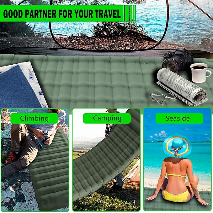 Self-Inflating Camping Sleeping Pad, Green Sleeping Mat Single Air Mattress with Foot Pump, Extra Thickness 4.7” Camping Mat Inflatable Sleeping Pad for Camping Hiking Tent Picnic, Green