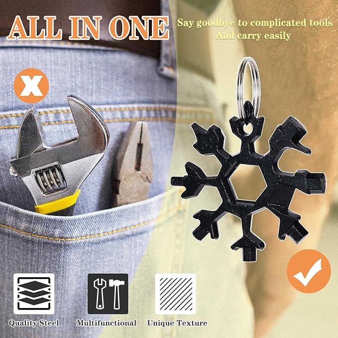 Snowflake Multitool 2 Pack 18-in-1 Field Camping Tool Wrench Stocking Stuffers for Men Adults Christmas Gifts (Black+Colorful)