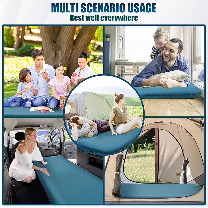 OUTSKIRT Sleeping Pad for Camping with Built-in Pump, Camping Mattress with Memory Foam, Easy to Inflate/Deflate Air Mattress for Camping and Other Outdoor Adventures, Blue