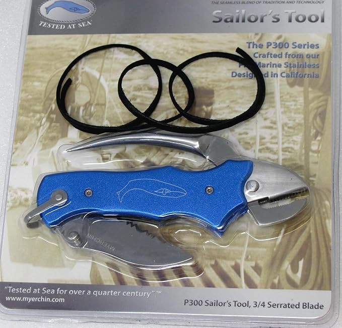 MYERCHIN SAILING KNIFE COMBO TOOL MARLIN SPIKE P300BL with Leather Lanyard Strap 🐳