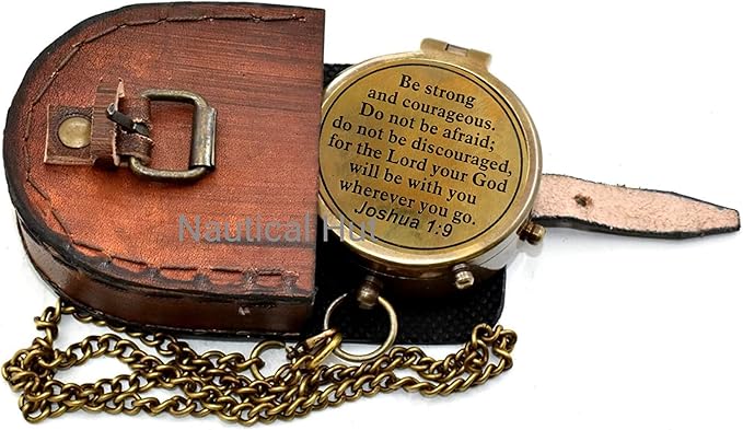 Compass Your Tommy Your Tubbo Brass Pocket Compass with Leather Carry Case, Compass with Chain, Pirates Compass, Engravable Gift Compass, Camping Compass