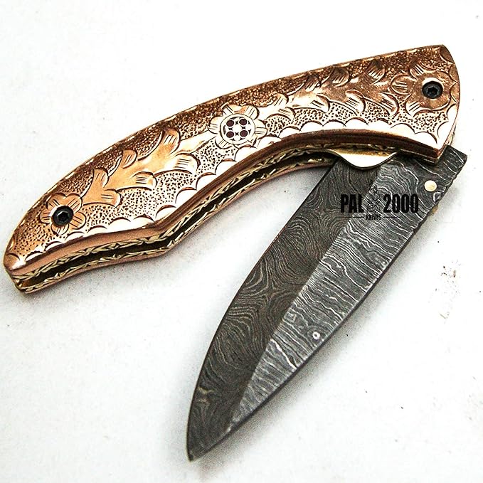 PAL 2000 KNIVES FK-9451 Folding Pocket Hunting Knife Custom Handmade Damascus Steel Blade