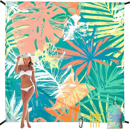 Beach Blanket, Sandproof Beach Mat, Waterproof Quick Drying Lightweight Outdoor Picnic Mat 79" X 83" for 2-4 Adults with Pocket for Travel, Camping, Hiking