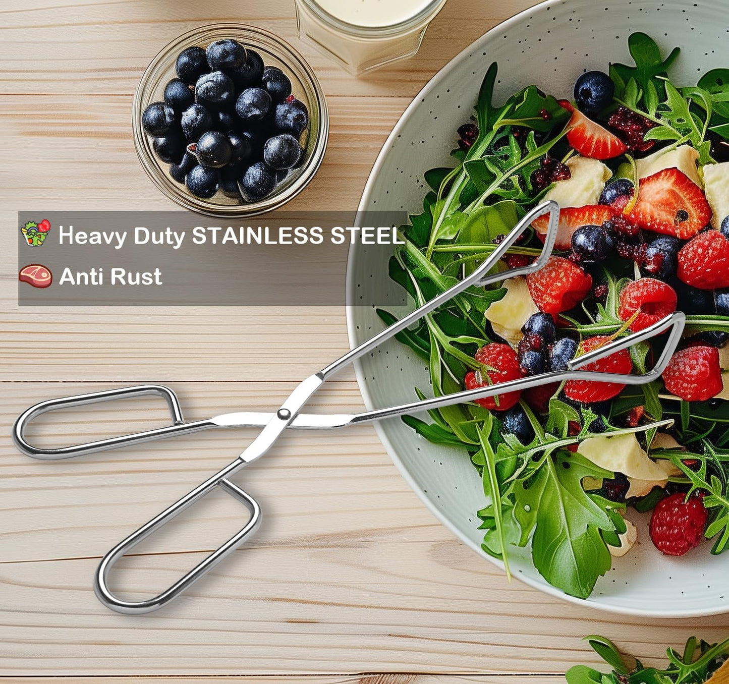 11-Inch Heavy Duty Stainless Steel Kitchen Tongs - Comfortable Ergonomic Grip, Scissor Design, Heat Resistant for BBQ and Cooking