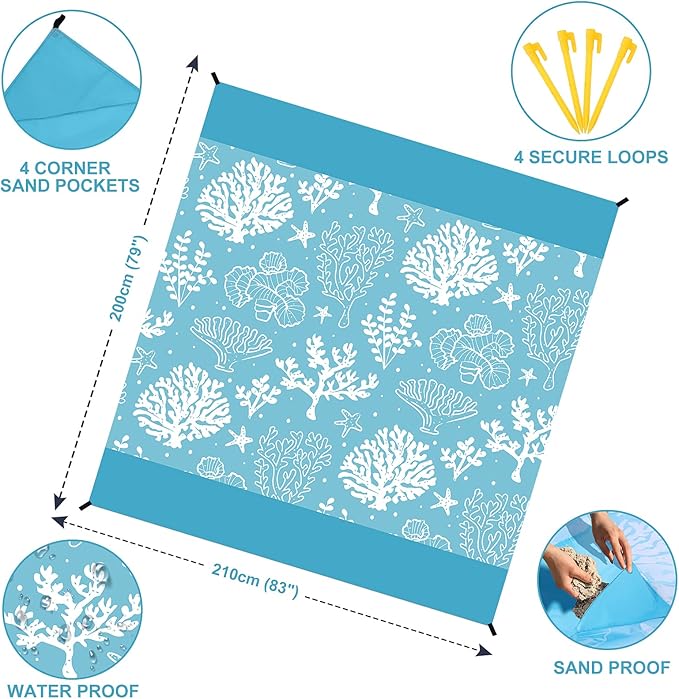 AISPARKY Beach Blanket Waterproof Sandproof Extra Large Beach Mat Quick Drying Outdoor Picnic Durable Portable Blanket for Travel Camping Hiking Beach Festival Picnic