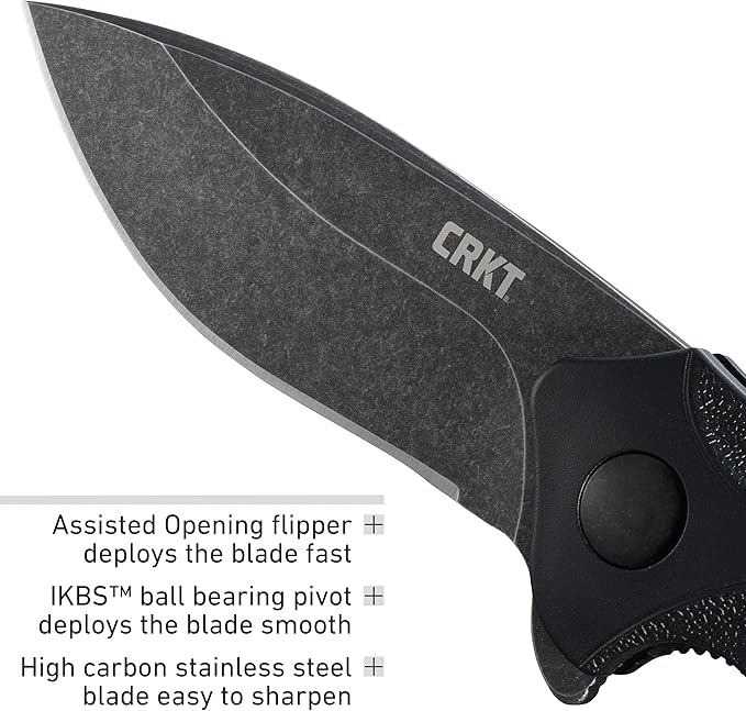 CRKT Foresight EDC Assisted Folding Pocket Knife: Urban Everyday Carry, Black Blade, IKBS Ball Bearing Pivot, Liner Lock, Grooved Glass Reinforced Nylon Handle, Deep Carry Pocket Clip K221KKP