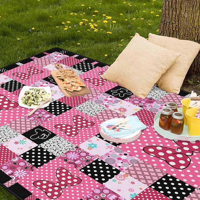 Pink Picnic Blanket Waterproof Foldable Extra Large Picnic Mat Beach Blanket 60"x80" for Camping Beach Hiking Patio Party Outdoor Decor Gifts