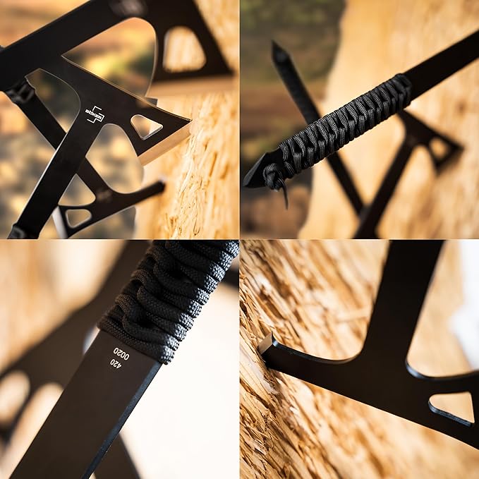 BOKER Plus® Mohican - Throwing Axe Set of 3 Black - Double Axe Made of 3Cr13 Steel with Sheath - Bushcraft, Camping, Outdoor & Survival Axe - Hatchet Axe Kit for Throwing Training