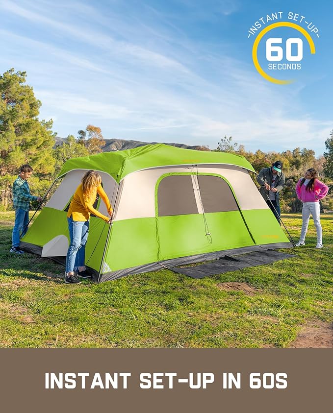 FanttikOutdoor Camping Tent 4/6/8/10 Person Instant Cabin Tent Setup in 60 Seconds with Rainfly & Windproof Portable with Carry Bag for Family Camping & Hiking