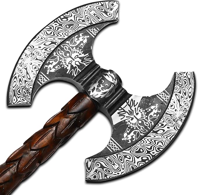 MDM-Ax107 Double Headed Axe | Double Sided Axe Custom Gift High Carbon Steel Viking Axe with Rose Wood Shaft, Double Edge Axe
