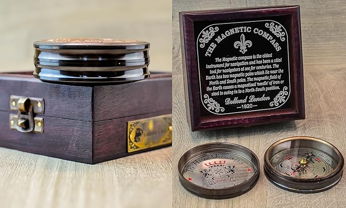 Sailor's Art Pocket Compass | Camping Travelling Equipment | Boat Brass Chain Compass with a Beautiful Quote| Nautical Navy Directional Compass | Table Top