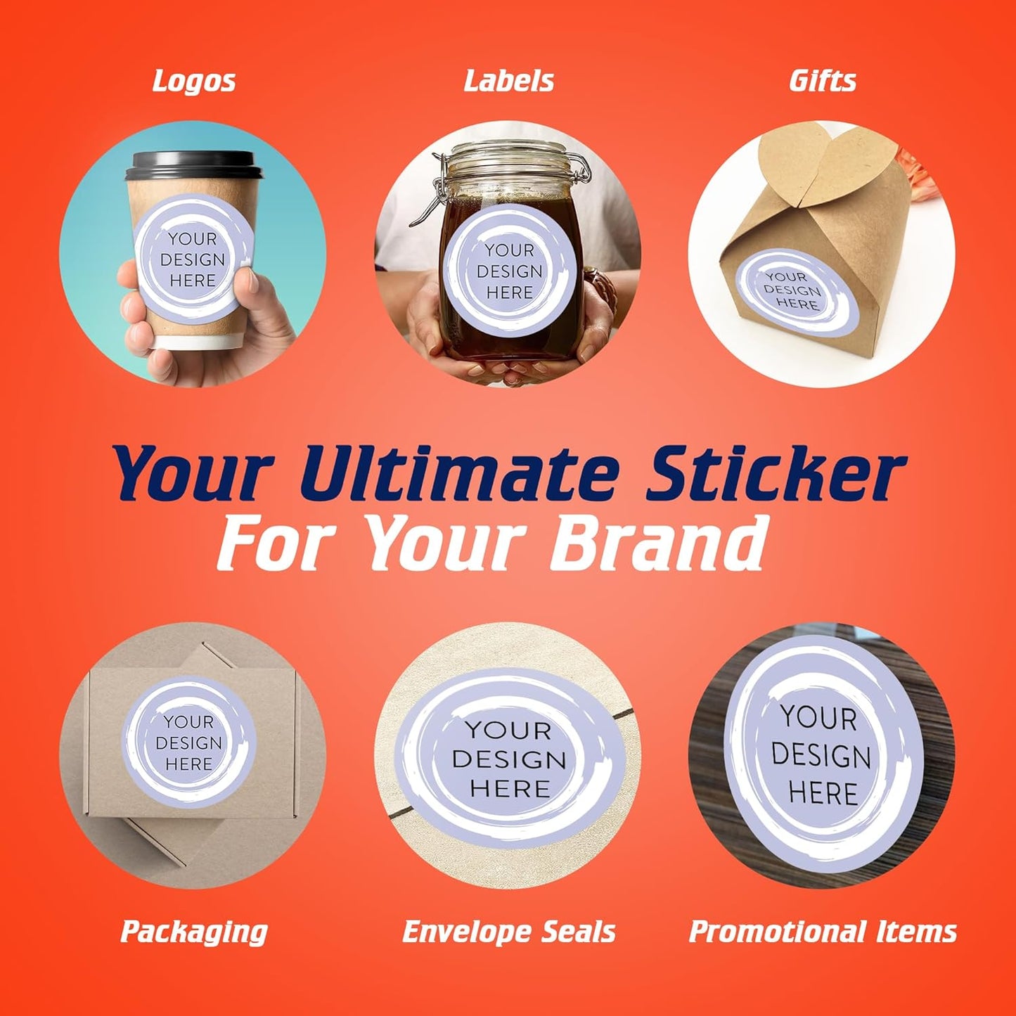 100 Custom Vinyl Stickers - Upload Your own Image, Text, Design, Logo - Personalized Logo Labels for Handmade, Packaging, Bottle, Jars, Candle, Brand Stickers (Lavender Swirls, 6x6)