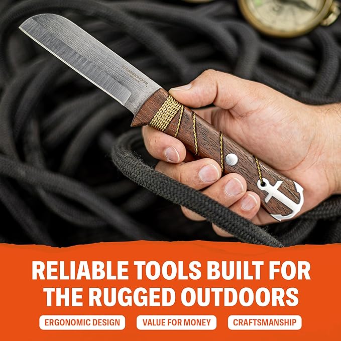 Condor Tool & Knife Ocean Raider Knife | Fixed Blade Hunting Knife | Stainless Steel Full Tang Knife with a Walnut Handle and Hand Crafted Welted Leather Sheath | 3.77 in Blade | 8.82oz (3.5mm Thick)