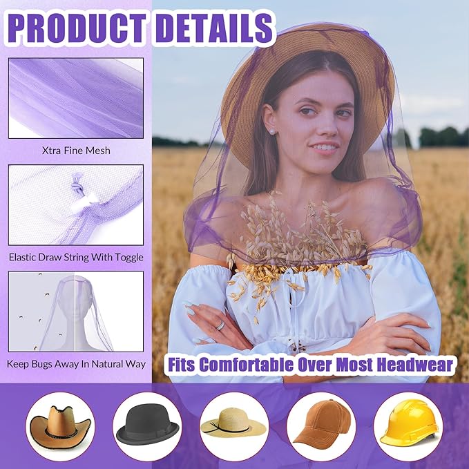 HESTYA 4 Pack Mosquito Net Mesh for Head Face Neck Fly Netting Hood from Bugs Gnats No See Net with Carry Bags for Outdoor