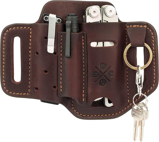 Multitool Holster, Leather Multitool Sheath, EDC Pouch for Belts Fits Multitool, Knife, Keys and Small Flashlight - Compatible with Full Size Leatherman, Gerber, SOG Multitools, Burgandy