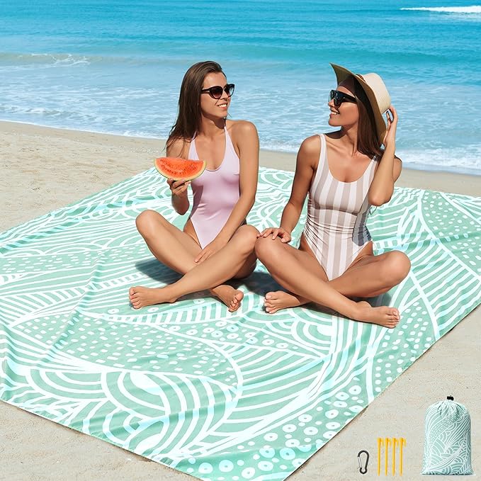 Beach Blanket, Sandproof Beach Mat, Waterproof Quick Drying Lightweight Outdoor Picnic Mat 79" X 83" for 2-4 Adults with Pocket for Travel, Camping, Hiking