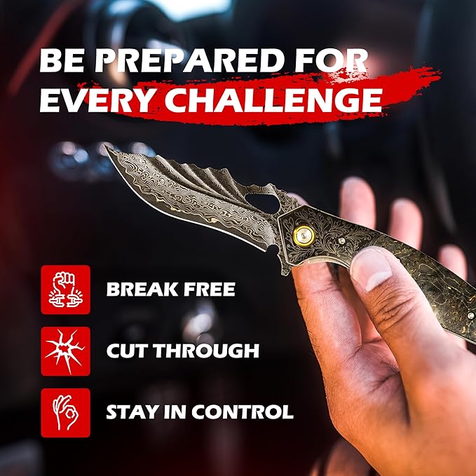 Mini Katana Premium & Unique Damascus Pocket Knife - Unmatched Sharpness 67-layer VG10 Steel & Durability with Clip Leather Sheath - Ideal for Everyday Use & Hunting