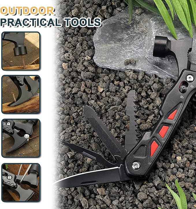 Multitool Hammer Multifunction Claw Hammer Multipurpose Camping DIY Survival Gear Gadget with Phillips Screwdriver Nail File Bottle Can Opener for Hiking Outdoor Camping Gifts for Men Him Dad
