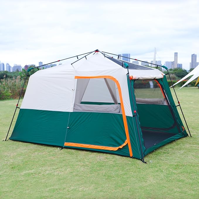 KTT Large Tent 6-8 Person,Family Cabin Tents,Straight Wall,3 Doors and 3 Windows with Mesh,Waterproof,Big Tent for Outdoor,Picnic,Camping,Family,Friends Gathering.……