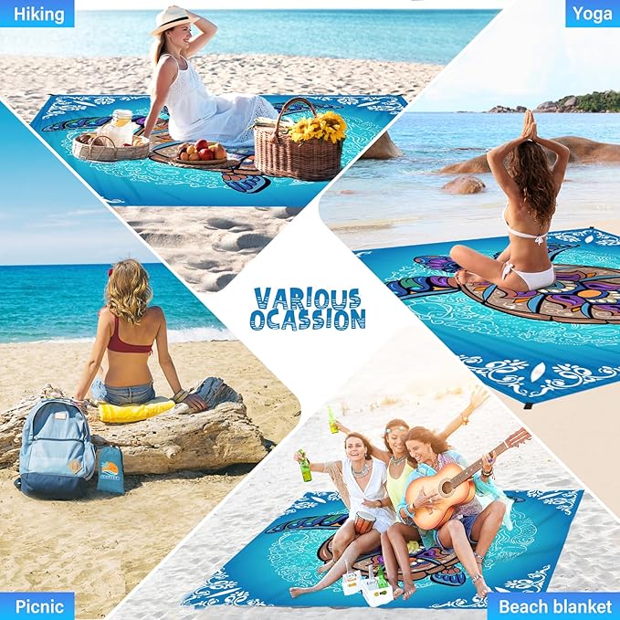 Beach Blanket Waterproof Sandproof 1-7 Adult Oversized 78 '' × 81 '' Lightweight Durable Compact Sand Free Beach Mat for Travel Camping Hiking Picnic Blanket Extra Large