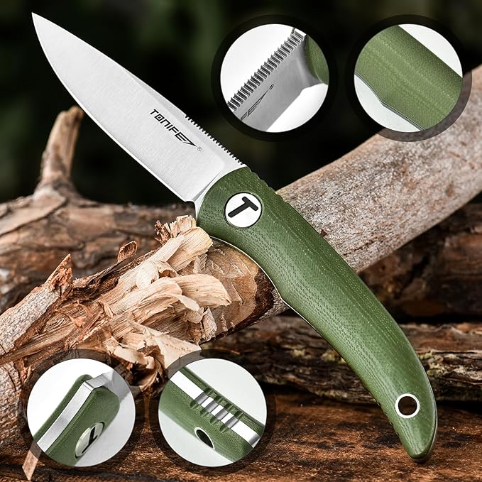 TONIFE Nova 2.68'' Blade Mini Neck Knife Knife Full Tang Fixed Blade Knife with Kydex Sheath and Adjustable Paracord Lanyard for Camping Outdoor Survival Tool (Green+Satin)