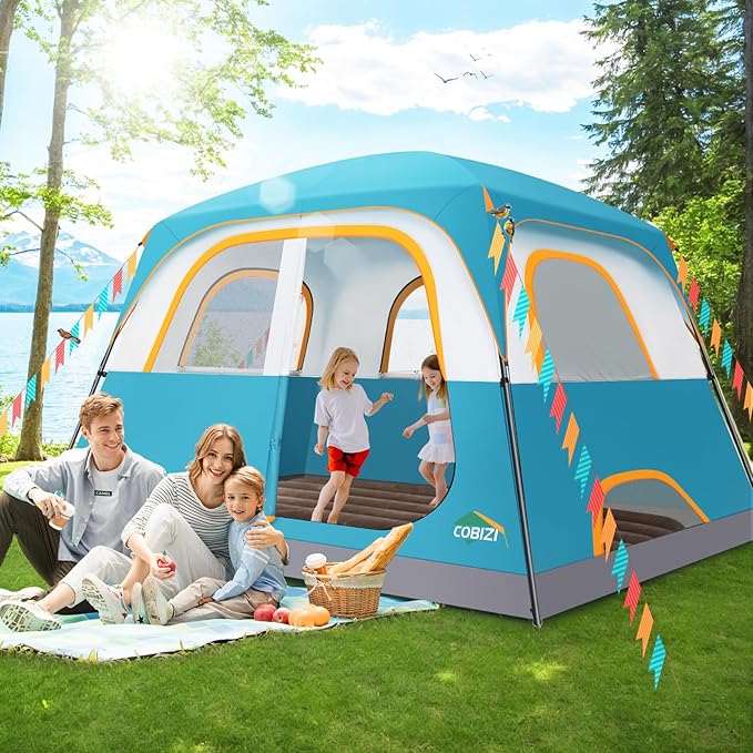 COBIZI Camping Tent, 4/6 Person Easy Setup Waterproof Windproof Backpacking Tent with Removable Rainfly, Lightweight Portable Outdoor Family Tents for Camping, Travel, Fishing, Hiking, Scouts