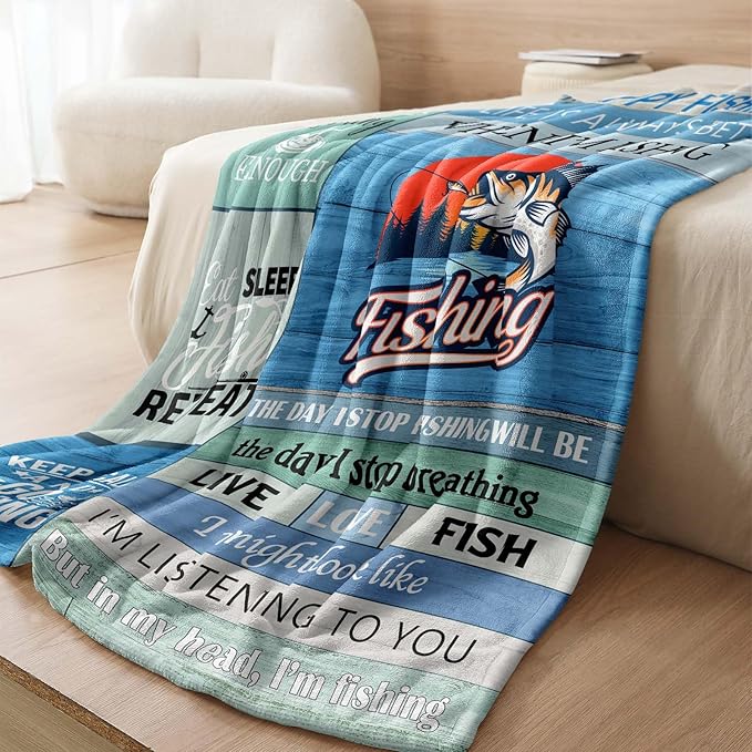 Fathers Day Fishing Gifts,Fishing Gifts for Men,Fishing Gifts,Gifts for Men Who Love Fishing,Best Gifts for a Fisherman,Funny Fishing Gifts for Boys,Dad,Women,Fisherman Gifts Throw Blanket 60inx50in