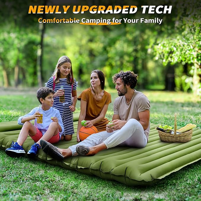 Double Sleeping Pad for Camping, 5"Ultra-Thick Queen Camping Mattress 2 Person with Pillow Built-in Pump, Self Inflating Camping Pad for Backpacking, Hiking, Traveling, Tent, Portable Sleeping Bed