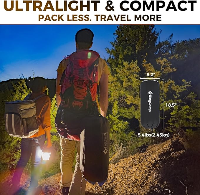 KingCamp Self Inflating Sleeping Pad for Camping Ultra Thick Double Single Foam Mattress High R Value Camping Air Pad Mat, Multi Colors & Sizes