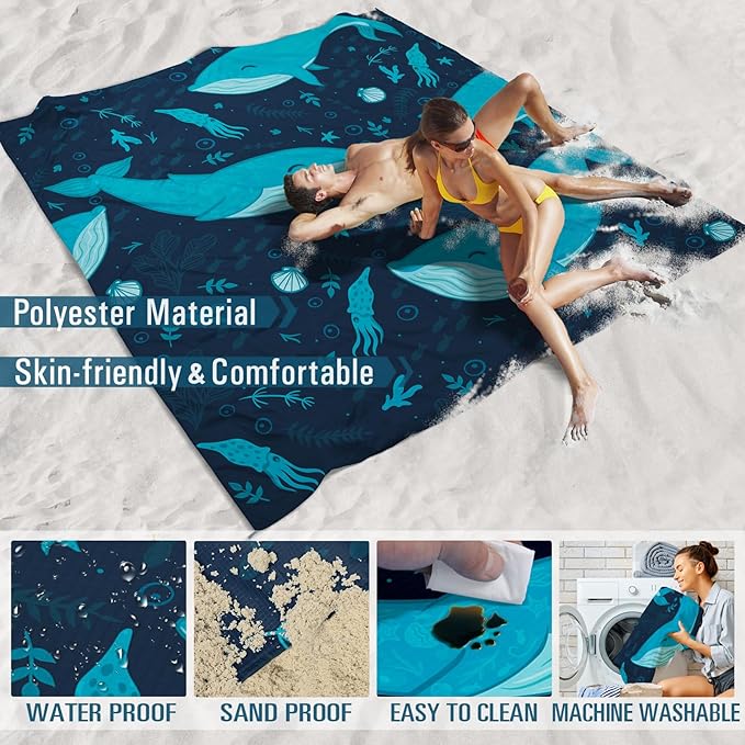 Beach Blanket Sandproof Waterproof 78''×81''1-5 Adults Oversized,Compact Lightweight Durable Beach Mat for Travel Camping Hiking Picnic Blanket